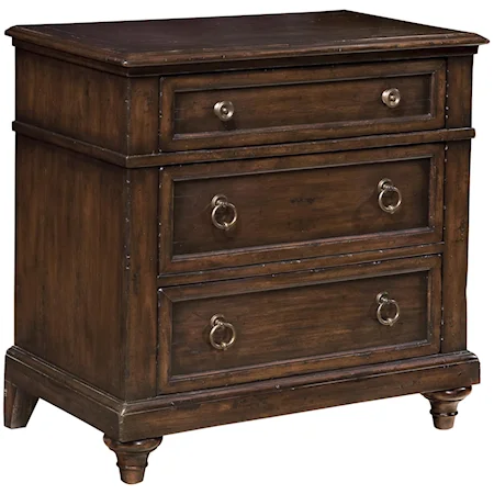 Three-Drawer Nighstand with Heavy Artistic Distressing & Antique Brass Finished Hardware